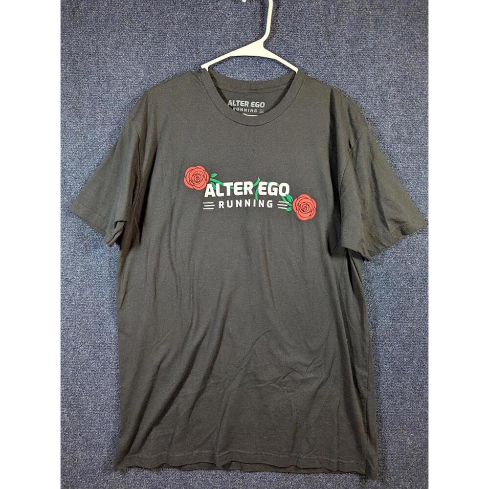 Alter Ego Running Rose Graphic T-Shirt Mens XL Black Red Floral Performance Tee - Picture 2 of 7